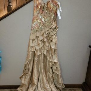 Gold Sequin Strapless Gown